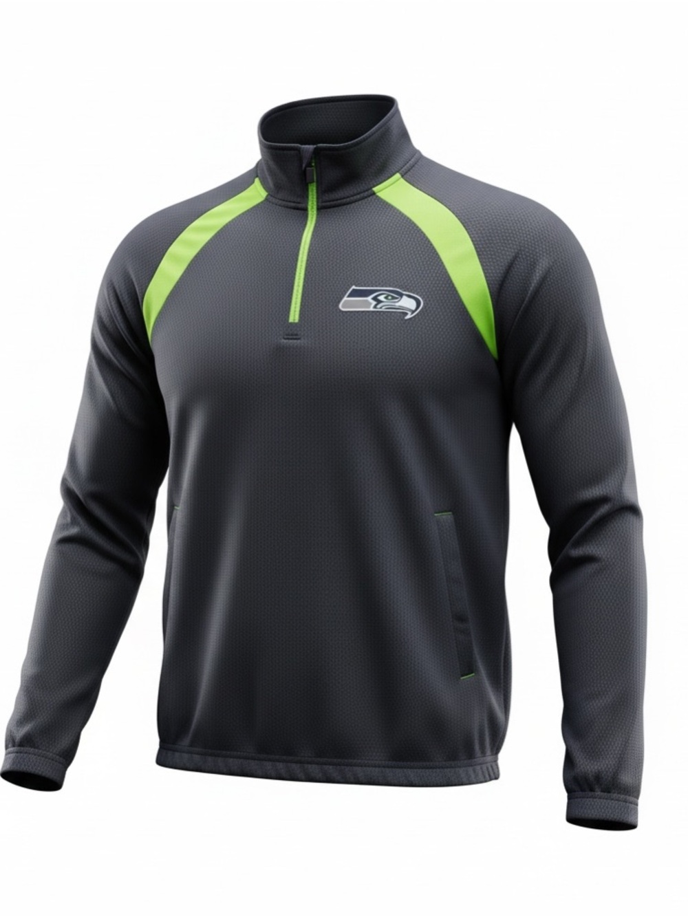 Men's Seattle Seahawks G-III Navy & Neon Green Quarter-Zip Pullover M
